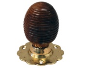 Chatsworth Fluted Rose Beehive Rosewood Brown Mortice Door Knobs, Polished Brass Backplate - BUL401-3-BRN (sold in pairs)